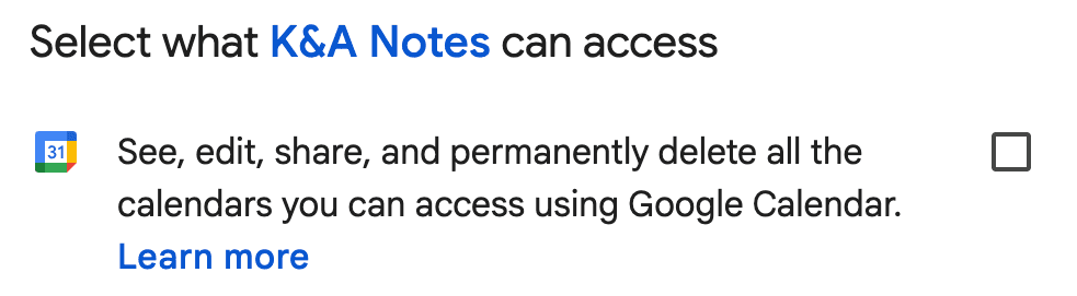 Google Calendar Permission